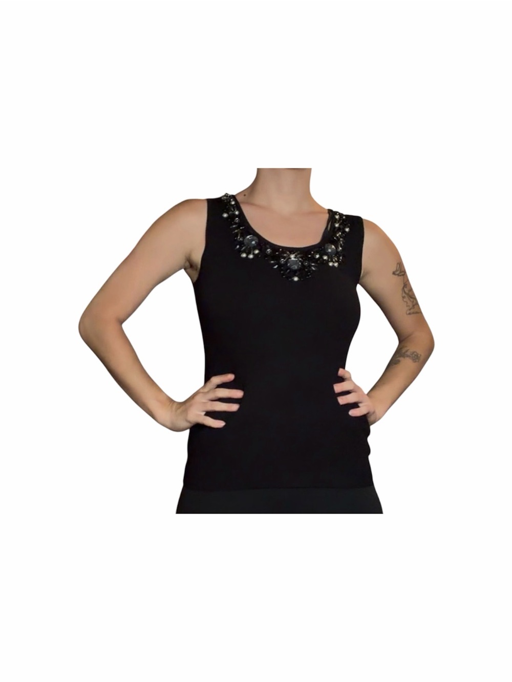Ruby Rd. Black Tank Top with Beaded Scoop Neck